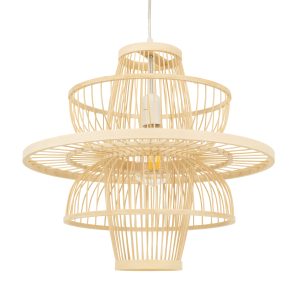 BALI 00861 Boho Κρεμαστό Φωτιστικό Πλέγμα Μονόφωτο 1 x E27 IP20 Μπεζ Ξύλο – Μ45 x Π45 x Υ42.5cm