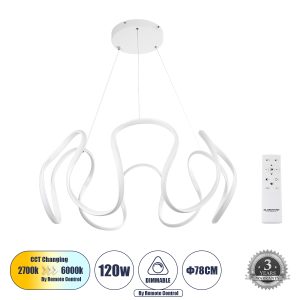 TARANTULA 61395 Κρεμαστό Φωτιστικό Οροφής Design LED CCT 120W 13440lm 300° AC 220-240V – Εναλλαγή Φωτισμού μέσω Τηλεχειριστηρίου All In One Ψυχρό 6000k+Φυσικό 4500k+Θερμό 2700k Dimmable Φ78 x Υ31.5cm – Λευκό – 3 Years Warranty