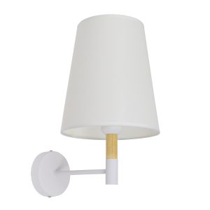 LYDFORD 01433 Μοντέρνο Επιτοίχιο Φωτιστικό Απλίκα Μονόφωτο 1 x E27 IP20 Λευκό Ύφασμα, Λευκό Μέταλλο με Μπέζ Ξύλο – Μ20 x Π28 x Υ36cm