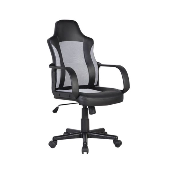 BF2850 Πολυθρόνα Γραφείου Διευθυντή, Mesh Γκρι, PU Μαύρο - Image 2