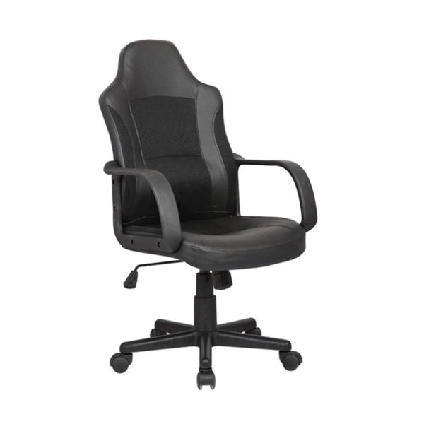 BF2850 Πολυθρόνα Γραφείου Διευθυντή, Mesh Μαύρο, PU Μαύρο - Image 2