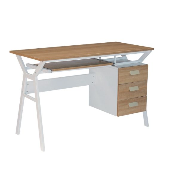 UNIT Γραφείο Η/Υ Μέταλλο Βαφή Άσπρο, Melamine Απόχρωση Sonoma - Image 2