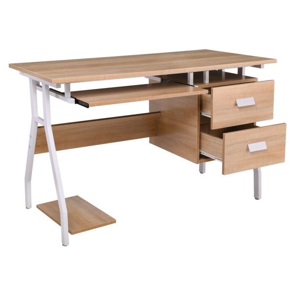 UNIT Γραφείο Η/Υ Μέταλλο Βαφή Άσπρο, Melamine Απόχρωση Sonoma - Image 3