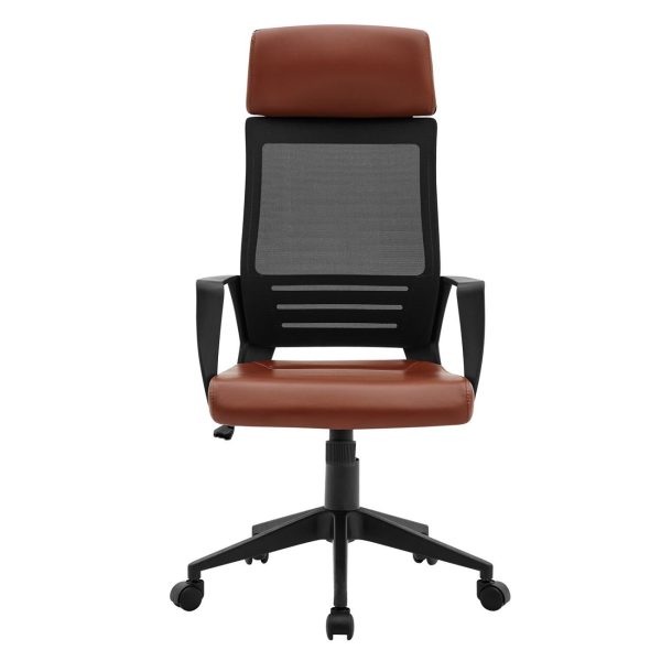 BF2500 Πολυθρόνα Γραφείου Διευθυντή Mesh Μαύρο - Pu Καφέ - Image 3