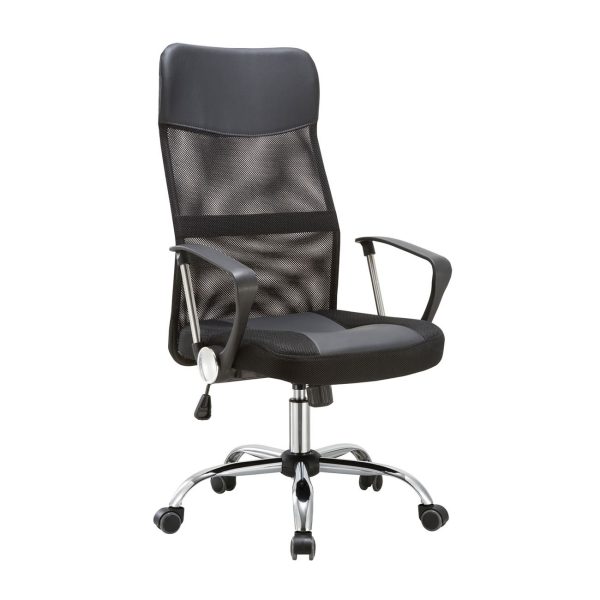 BF2400-PU Πολυθρόνα Γραφείου Διευθυντή, Βάση Χρώμιο, Pu Μαύρο, Mesh Μαύρο - Image 2