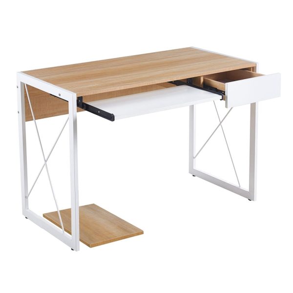 UNIT Γραφείο Η/Υ, Μέταλλο Βαφή Άσπρο, Melamine Απόχρωση Sonoma - Image 3