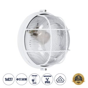 BOATLIGHT 61585 Vintage Industrial Φωτιστικό Τοίχου – Απλίκα – Καραβοχελώνα Εξωτερικού Χώρου Μονόφωτο 1 x E27 AC220-240V Αδιάβροχο IP65 – Σώμα Αλουμινίου & Tempered Glass – Φ17.5 x Υ9cm – Λευκό – Στρόγγυλο – 5 Years Warranty