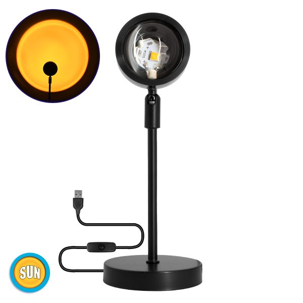 00814 Επιτραπέζιο Φωτιστικό Πορτατίφ LED 12W -lm 180° DC 5V IP20 Κίτρινο - Πορτοκαλί SUN EFFECT Μαύρο Μέταλλο με Διάφανο Πλαστικό - Μ10 x Π10 x Υ26.5cm - 2 Xρόνια Εγγύηση