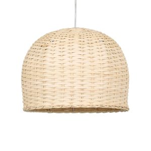 BERMUDA 01708 Boho Κρεμαστό Φωτιστικό Καμπάνα Μονόφωτο 1 x E27 IP20 Μπεζ Ξύλο – Μ31 x Π31 x Y22cm