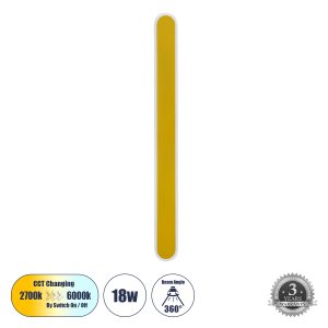HOUSTON 61348 Φωτιστικό Τοίχου – Απλίκα Design LED CCT 18W 2160lm 360° AC 220-240V – Εναλλαγή Φωτισμού μέσω Διακόπτη On/Off All In One Ψυχρό 6000k+Φυσικό 4500k+Θερμό 2700k Μ6 x Π3 x Υ60cm – Χρυσό – 3 Years Warranty