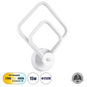 ANNA 61086 Φωτιστικό Τοίχου – Απλίκα Design LED CCT 15W 1800lm 300° AC 220-240V – Εναλλαγή Φωτισμού μέσω Διακόπτη On/Off All In One Ψυχρό 6000k+Φυσικό 4500k+Θερμό 2700k Μ25 x Π8 x Υ30cm – Λευκό