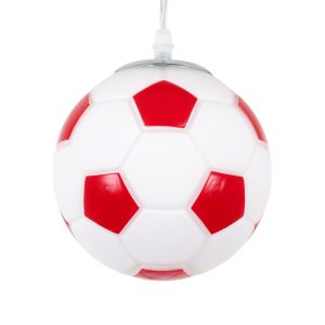 FOOTBALL 00642 Παιδικό Κρεμαστό Φωτιστικό Μπάλα Μονόφωτο 1 x E27 IP20 Λευκό & Κόκκινο Γυαλί – Μ15 x Π15 x Y18cm