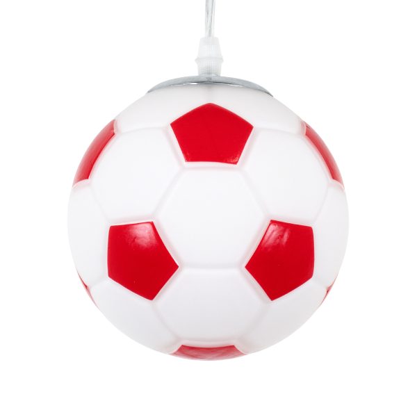 FOOTBALL 00642 Παιδικό Κρεμαστό Φωτιστικό Μπάλα Μονόφωτο 1 x E27 IP20 Λευκό & Κόκκινο Γυαλί - Μ15 x Π15 x Y18cm