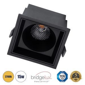 PLUTO-B 60281 Χωνευτό LED Spot Downlight TrimLess Μ10.4xΠ10.4cm 15W 1875lm 38° AC 220-240V IP20 Μ10.4 x Π10.4 x Υ6.5cm – Τετράγωνο – Μαύρο & Anti-Glare HoneyComb – Θερμό Λευκό 2700K – Bridgelux COB – 5 Years Warranty