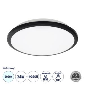 TUFFIN 60996 Πλαφονιέρα Οροφής LED 24W 2760lm 120° AC 220-240V Αδιάβροχη IP54 Φ30 x Υ6.5cm Ψυχρό Λευκό 6000K – Μαύρο – Bridgelux Chips – 3 Years Warranty
