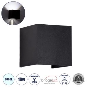 AXIS-S 60568 Φωτιστικό Τοίχου – Απλίκα Αρχιτεκτονικού Φωτισμού Εσωτερικού/Εξωτερικού Χώρου Up & Down LED 10W 1250lm 10 έως 60° AC 220-240V Αδιάβροχο IP65 Μ10 x Π10 x Υ10cm – Ψυχρό Λευκό 6000K – Μαύρο – Bridgelux Chip – 3 Χρόνια Εγγύηση