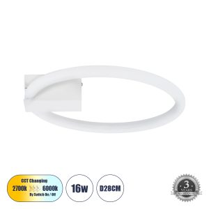 CINDERELLA 60977 Φωτιστικό Οροφής Δαχτυλίδι-Κύκλος LED CCT 16W 1792lm 360° AC 220-240V – Εναλλαγή Φωτισμού μέσω Διακόπτη On/Off All In One Ψυχρό 6000k+Φυσικό 4500k+Θερμό 2700k Φ28cm – Λευκό – 3 Years Warranty