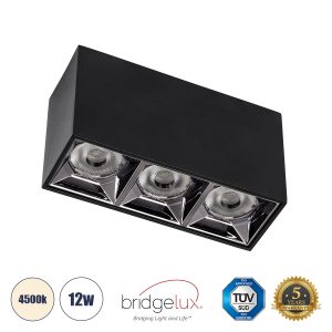 LUMINAR SUPERIOR 60324 Επιφανειακό LED Spot Downlight TrimLess 12W 1680lm 36° AC 220-240V IP20 Μ11.8 x Π4.2 x Υ6.6cm – Μαύρο με Κάτοπτρο Χρωμίου – Φυσικό Λευκό 4500K – Bridgelux High Lumen Chip Gen2 – TÜV Certified Driver – 5 Years Warranty