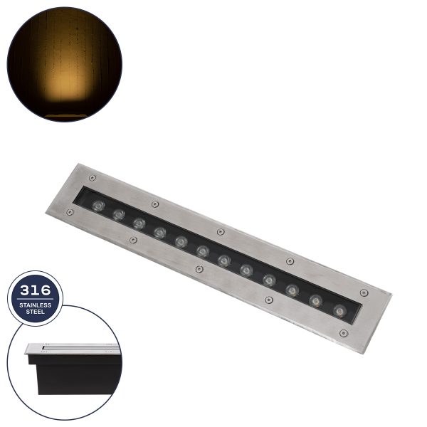 UNDERGROUND-REMVI 90192 Χωνευτή Μπάρα Φωτισμού Wall Washer LED 12W 1080lm 10° DC 24V Αδιάβροχο IP68 Θερμό Λευκό 2700K Dimmable - Ανοξείδωτο Ατσάλι 304 - Μ50 x Π7.4 x Υ7cm / Μ48.5 x Π7.5cm - 3 Χρόνια Εγγύηση
