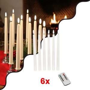79563 ΣΕΤ 6 Διακοσμητικών Realistic Κεριών Κηροπηγίου με LED Εφέ Κινούμενης Φλόγας – Μπαταρίας & Ασύρματο Χειριστήριο IR Θερμό Λευκό 2700K Dimmable