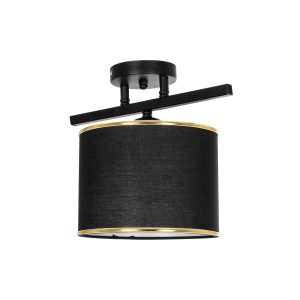 GLOWEN 201-0087 Vintage Φωτιστικό Οροφής Ράγα Μονόφωτο 1 x E27 IP20 Μαύρο Μέταλλο με Καφέ Υφάσμα – Μ30 x Π20 x Υ20cm