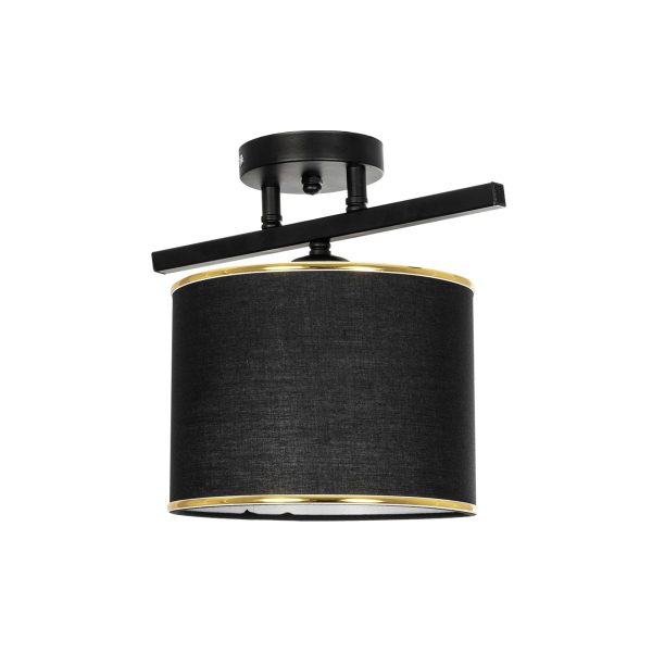 GLOWEN 201-0087 Vintage Φωτιστικό Οροφής Ράγα Μονόφωτο 1 x E27 IP20 Μαύρο Μέταλλο με Καφέ Υφάσμα - Μ30 x Π20 x Υ20cm