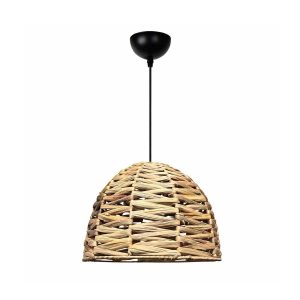 MEKA 204-0165 Boho Κρεμαστό Φωτιστικό Καμπάνα Μονόφωτο 1 x E27 IP20 Μπεζ Rattan – Μ30 x Π30 x Υ25cm