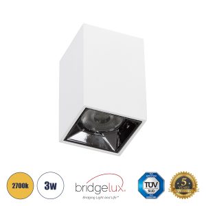 LUMINAR SUPERIOR 60323 Επιφανειακό LED Spot Downlight TrimLess 3W 405lm 36° AC 220-240V IP20 Μ4.2 x Π4.2 x Υ6.6cm – Λευκό με Κάτοπτρο Χρωμίου – Θερμό Λευκό 2700K – Bridgelux High Lumen Chip Gen2 – TÜV Certified Driver – 5 Years Warranty