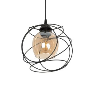 GLINDER 201-0068 Vintage Κρεμαστό Φωτιστικό Οροφής Πλέγμα Μονόφωτο 1 x E27 IP20 Μαύρο Μέταλλο – Μ25 x Π18 x Υ24cm