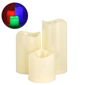 79553 ΣΕΤ 3 Διακοσμητικών Realistic Κεριών με LED – Μπαταρίας & Ασύρματο Χειριστήριο IR Πολύχρωμα RGB Dimmable
