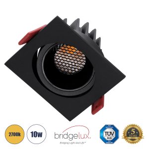 LEO-SQ 60293 Χωνευτό LED Spot Downlight TrimLess Μ8.5xΠ8.5cm 10W 1250lm 38° AC 220-240V IP20 Μ8.5 x Π8.5 x Υ6.6cm – Τετράγωνο – Κινούμενο – Μαύρο & Anti-Glare HoneyComb – Θερμό Λευκό 2700K – Bridgelux COB – 5 Years Warranty
