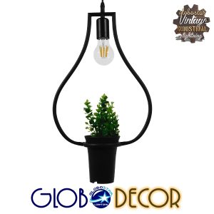 FLOWERPOT 10001210 Μοντέρνο Κρεμαστό Φωτιστικό Ανάρτηση Μονόφωτο 1 x E27 IP20 Μαύρο Μέταλλο με Πράσινο Πλαστικό – Μ27 x Π27 x Υ40cm