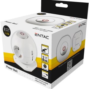 Entac Πολύπριζο 3 Θέσεων με Διακόπτη Μπάλα, 2×2.1A USB Θυρών 1.5m 3G1