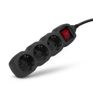 Entac  Πολύπριζο 3 Θέσεων Με Διακόπτη 3×1.0mm 1.5m Μαύρο