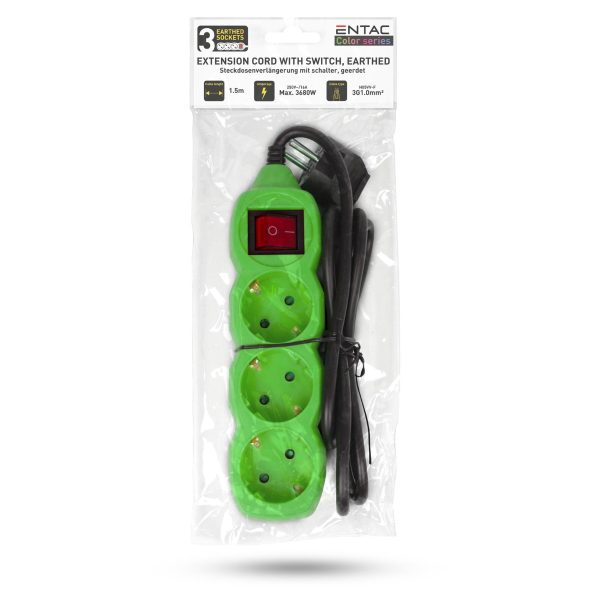 Entac Πολύπριζο 3 Θέσεων Με Διακόπτη 3x1.0mm 1.5m Πράσινο - Image 4