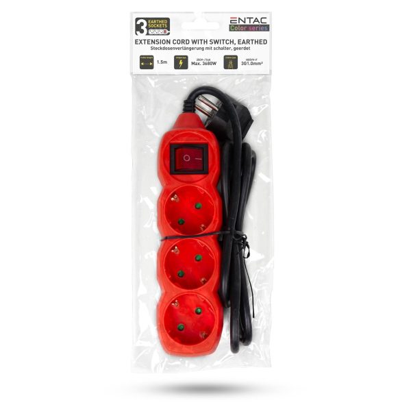 Entac Πολύπριζο 3 Θέσεων Με Διακόπτη 3x1.0mm 1.5m Κόκκινο - Image 4