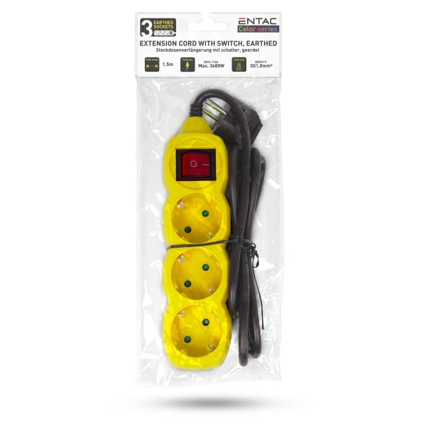 Entac Πολύπριζο 3 Θέσεων Με Διακόπτη 3x1.0mm 1.5m Κίτρινο - Image 4