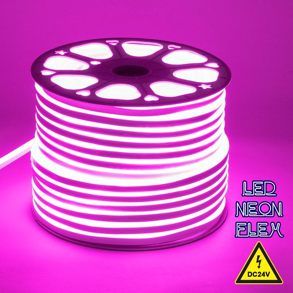 70567 OVALE 120° Degree Neon Flex Epistar LED SMD 2835 1m 12W/m 120LED/m 840lm/m 120° DC 24V Αδιάβροχη IP68 Ροζ Dimmable