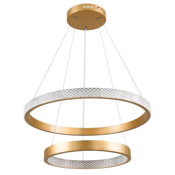 DIAMOND DUO 61151-DECO Κρεμαστό Φωτιστικό Δαχτυλίδι-Κύκλος LED CCT 75W 8743lm 360° AC 220-240V - Εναλλαγή Φωτισμού μέσω Τηλεχειριστηρίου All In One Ψυχρό 6000k+Φυσικό 4500k+Θερμό 2700k Dimmable Φ40+60cm - Χρυσό Βούρτσας - 3 Years Warranty - Image 4