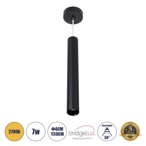 CANAL 60374 Κρεμαστό Φωτιστικό Σποτ Οροφής LED Downlight 7W 700lm 36° AC 220-240V IP20 Φ4 x Υ30cm Θερμό Λευκό 2700K – Μαύρο – Bridgelux COB – 5 Years Warranty