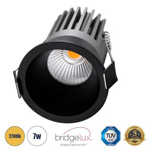 MICRO-B 60245 Χωνευτό LED Spot Downlight TrimLess Φ6cm 7W 875lm 38° AC 220-240V IP20 Φ6 x Υ7.8cm – Στρόγγυλο – Μαύρο – Θερμό Λευκό 2700K – Bridgelux COB – 5 Years Warranty
