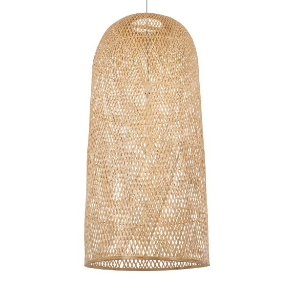 CALERO 00671 Boho Κρεμαστό Φωτιστικό Καμπάνα Μονόφωτο 1 x E27 IP20 Μπεζ Ξύλο - Μ50 x Π50 x Y110cm