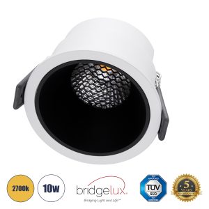 PLUTO-M 60253 Χωνευτό LED Spot Downlight TrimLess Φ8.4cm 10W 1250lm 38° AC 220-240V IP20 Φ8.4 x Υ5.9cm – Στρόγγυλο – Λευκό με Μαύρο Κάτοπτρο & Anti-Glare HoneyComb – Θερμό Λευκό 2700K – Bridgelux COB – 5 Years Warranty
