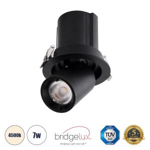 VIRGO-S 60304 Χωνευτό LED Spot Downlight TrimLess Φ9cm 7W 910lm 36° AC 220-240V IP20 Φ9cm x Υ9cm – Στρόγγυλο – Μαύρο – Φυσικό Λευκό 4500K – Bridgelux COB – 5 Years Warranty