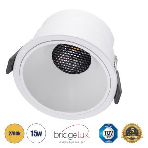 PLUTO-B 60261 Χωνευτό LED Spot Downlight TrimLess Φ10.4cm 15W 1875lm 38° AC 220-240V IP20 Φ10.4 x Υ6.5cm – Στρόγγυλο – Λευκό & Anti-Glare HoneyComb – Θερμό Λευκό 2700K – Bridgelux COB – 5 Years Warranty