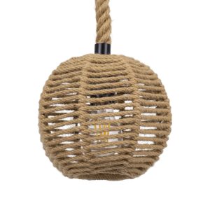 MANDALA 00730 Boho Κρεμαστό Φωτιστικό Μπάλα Μονόφωτο 1 x E27 IP20 Μπεζ Σχοινί – Μ20 x Π20 x Υ20cm