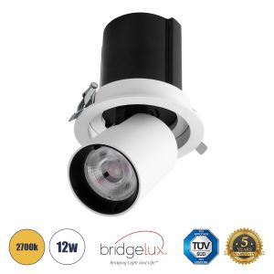 VIRGO-M 60307 Χωνευτό LED Spot Downlight TrimLess Φ11cm 12W 1500lm 36° AC 220-240V IP20 Φ11cm x Υ11.5cm – Στρόγγυλο – Λευκό με Μαύρο Κάτοπτρο – Θερμό Λευκό 2700K – Bridgelux COB – 5 Years Warranty