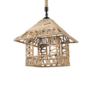 SPIKY 01613 Boho Κρεμαστό Φωτιστικό Φιγούρα Μονόφωτο 1 x E27 IP20 Μπεζ Σχοινί – Μ43 x Π43 x Y28cm