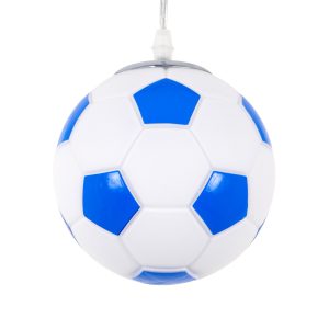 FOOTBALL 00644 Παιδικό Κρεμαστό Φωτιστικό Μπάλα Μονόφωτο 1 x E27 IP20 Λευκό & Μπλε Γυαλί – Μ15 x Π15 x Y18cm