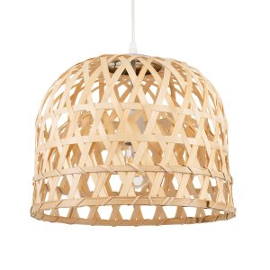 MANGEA 00715 Boho Κρεμαστό Φωτιστικό Πλέγμα Μονόφωτο 1 x E27 IP20 Μπεζ Ξύλο – Μ35 x Π35 x Υ22cm